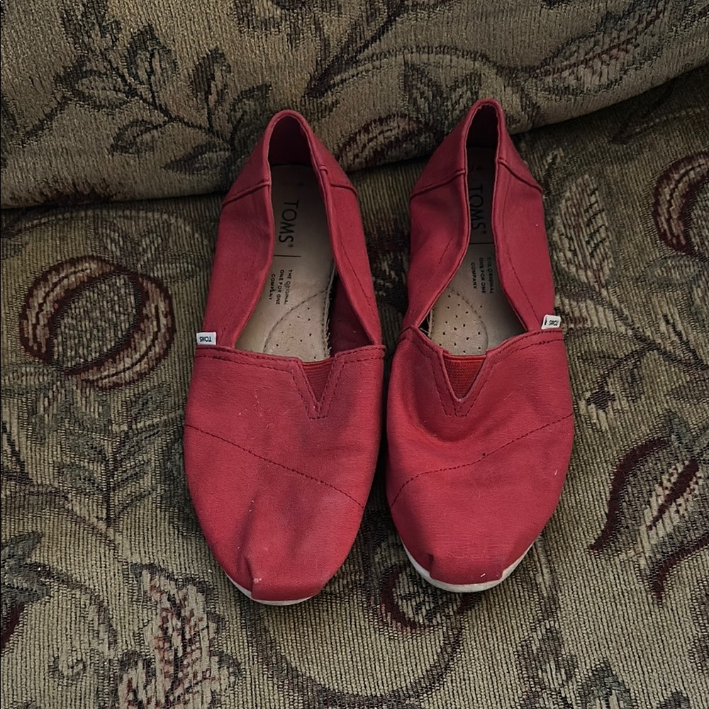 Toms Red Flats Canvas Loafers